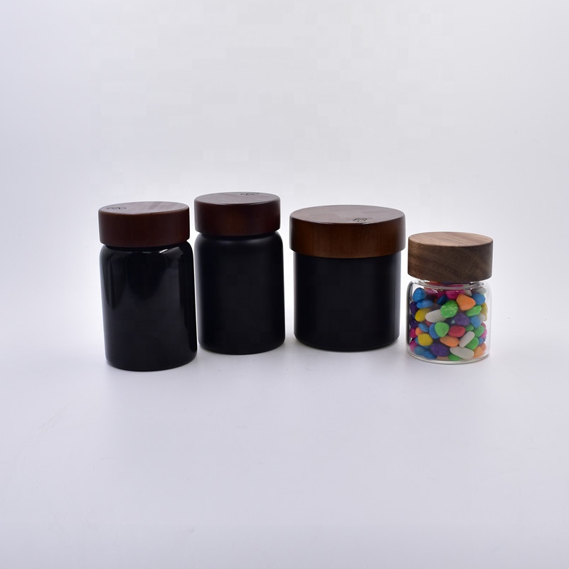 250ml matte glossy black frosted Skin Care cosmetic packaging containers face cream jar with child resistant bamboo wooden lid