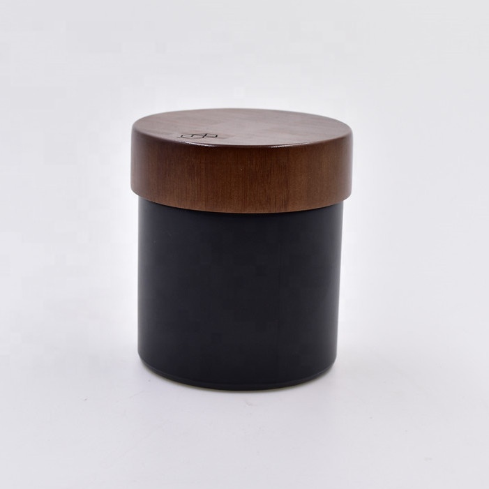 250ml matte glossy black frosted Skin Care cosmetic packaging containers face cream jar with child resistant bamboo wooden lid
