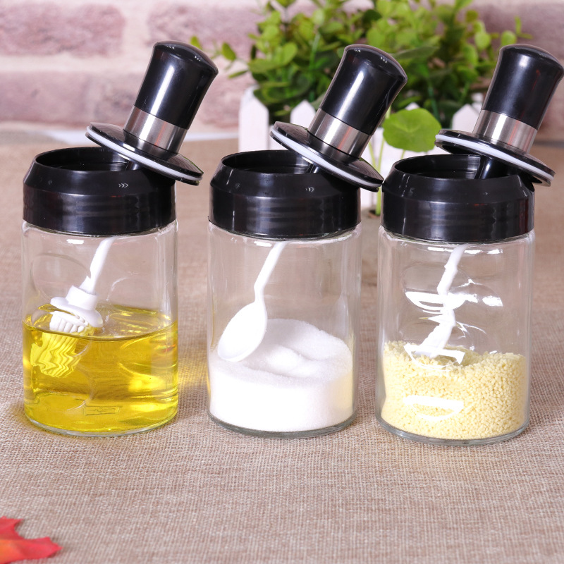 250ml new design oil honey bee chili sauce glass bottle spice pepper jar set packaging with white silicone brush stick spoon