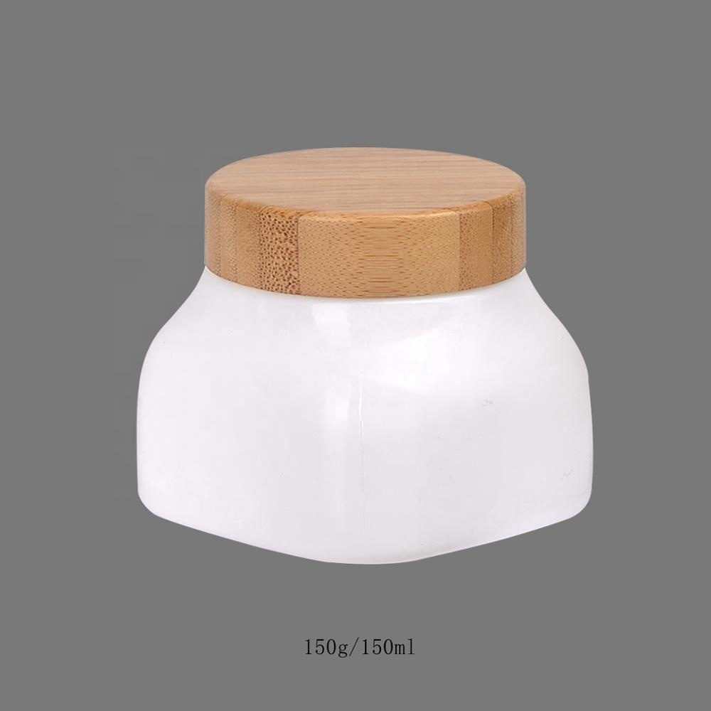 250ml opal glass skin care square opaque 8 oz white jar face cream cosmetic jars 250 ml glass jars with bamboo wooden lid
