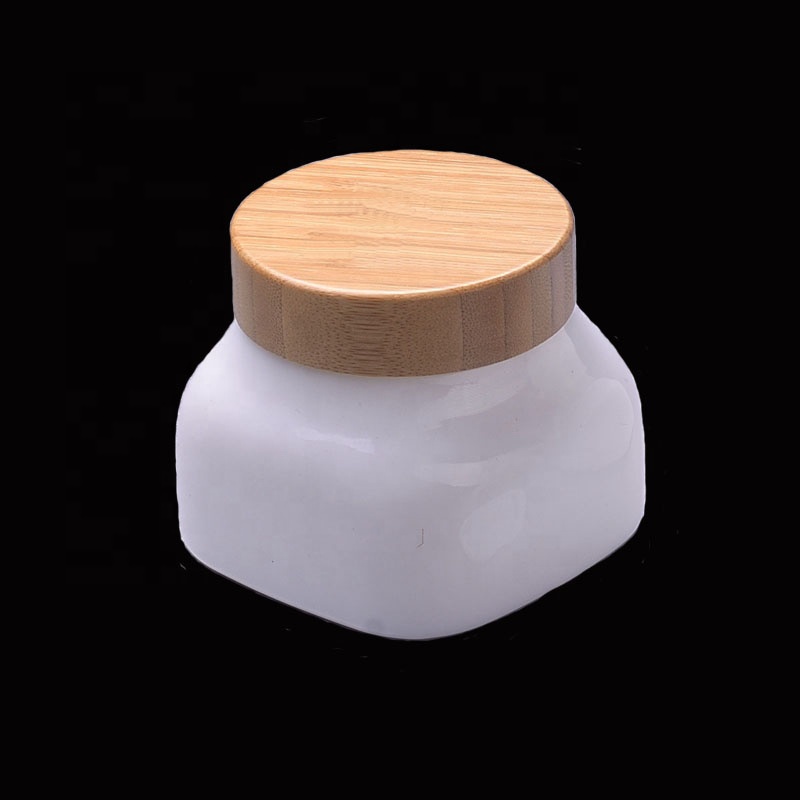 250ml opal glass skin care square opaque 8 oz white jar face cream cosmetic jars 250 ml glass jars with bamboo wooden lid