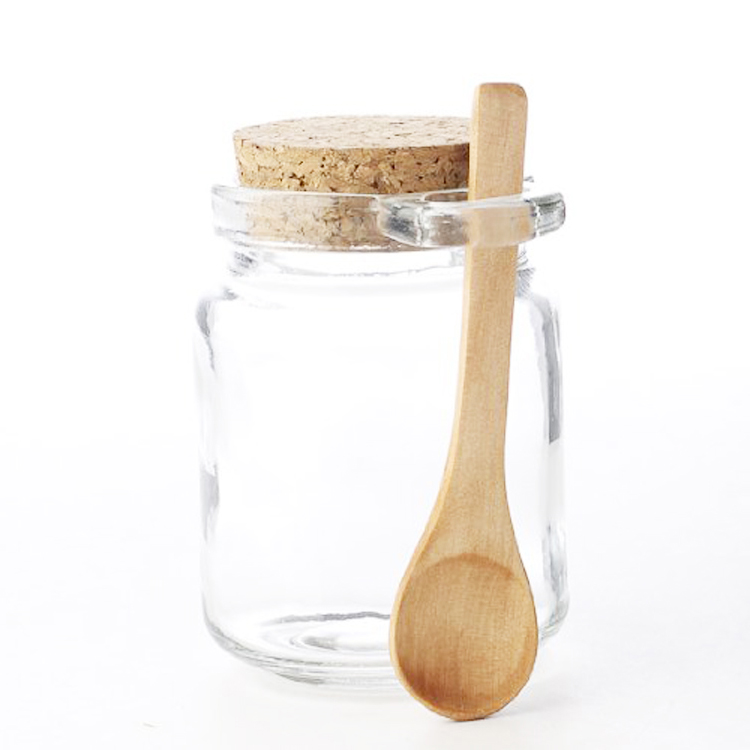 250ml round glass clear honey jar with wooden spoon and dipper