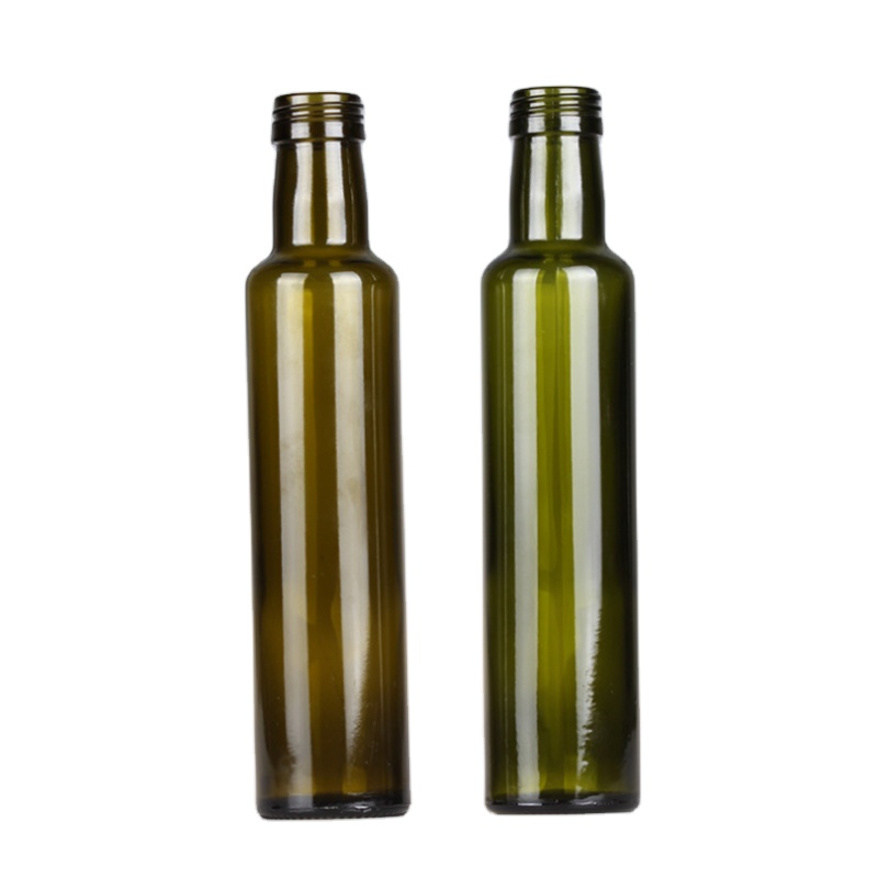 250ml round shape olive oil glass bottle wholesale antique green dorica glass bottle for olive oil/vinegar