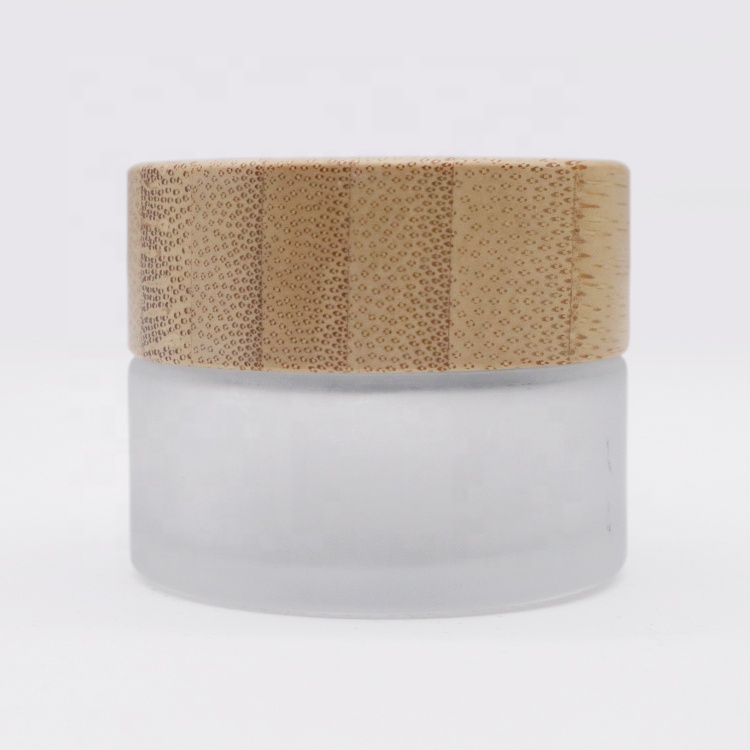 25ML frosted glass jar with wood bamboo lid can custom logo