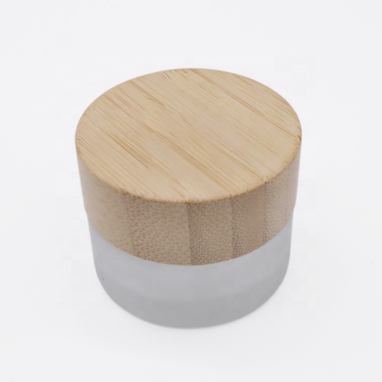 25ML frosted glass jar with wood bamboo lid can custom logo