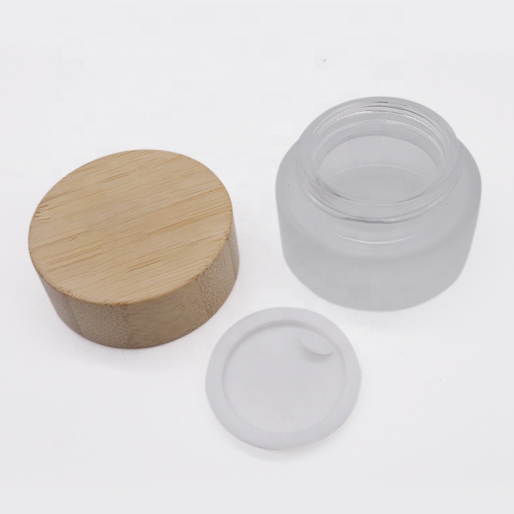 25ML frosted glass jar with wood bamboo lid can custom logo