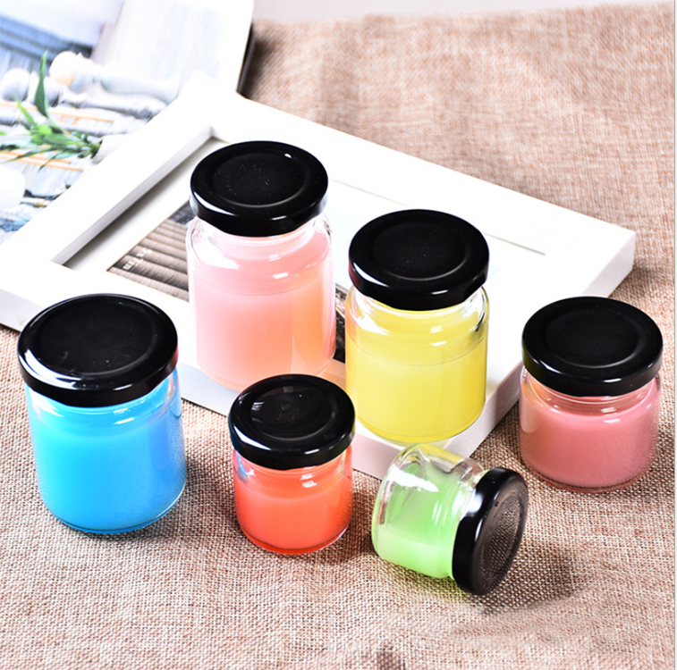 25g,50g,75g,100g food grade mini round glass honey jar for storage with black tin lid