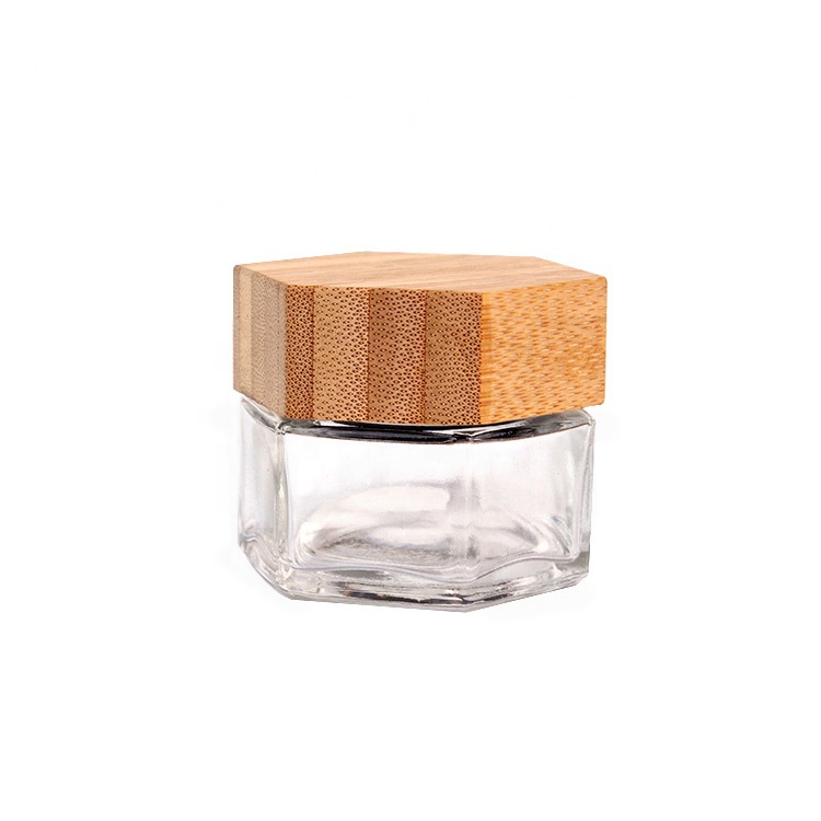25g Empty Eye Cream Jar Hexagon Cosmetic Glass Jar With Bamboo Lid