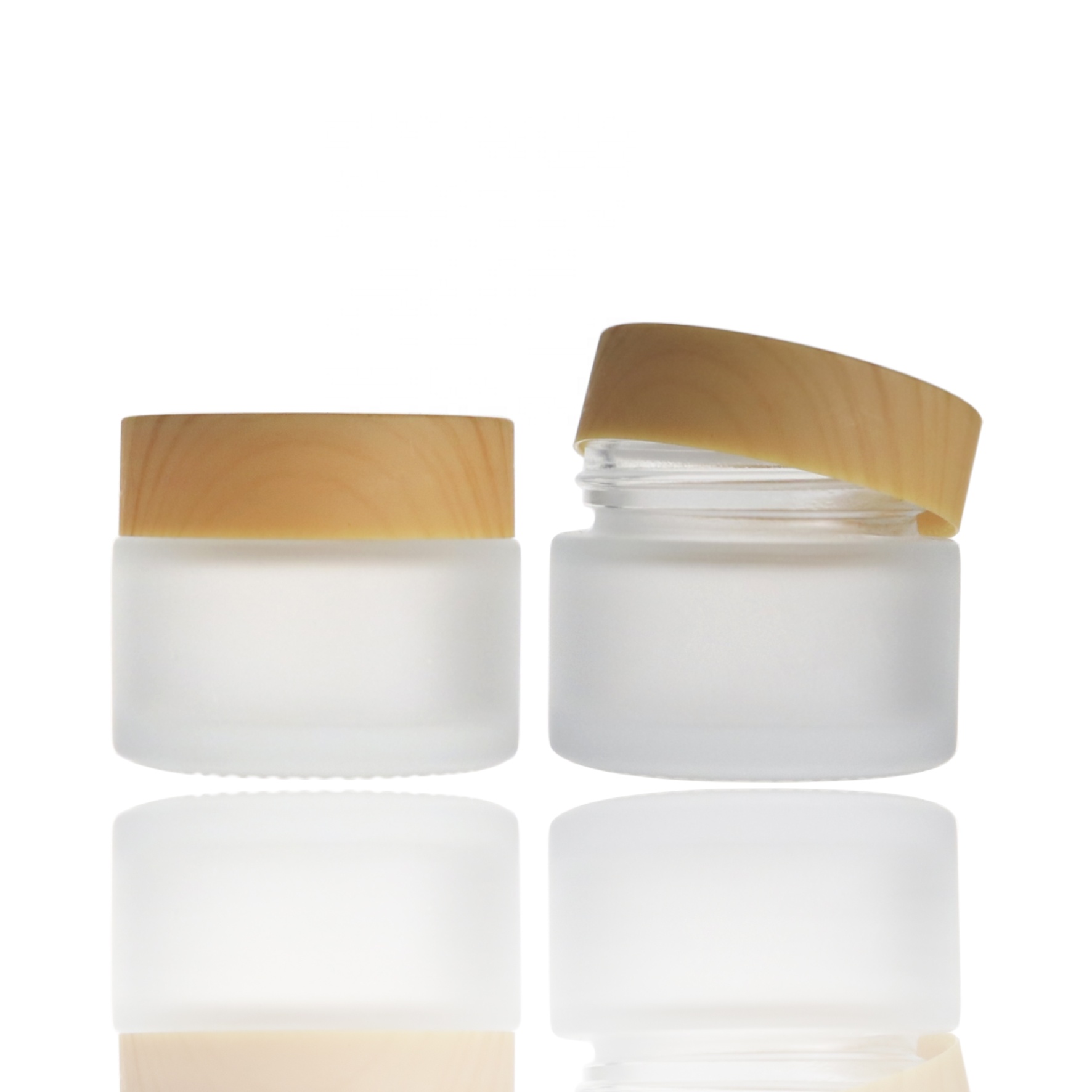 25g frosted cosmetic glass jars with bamboo lid