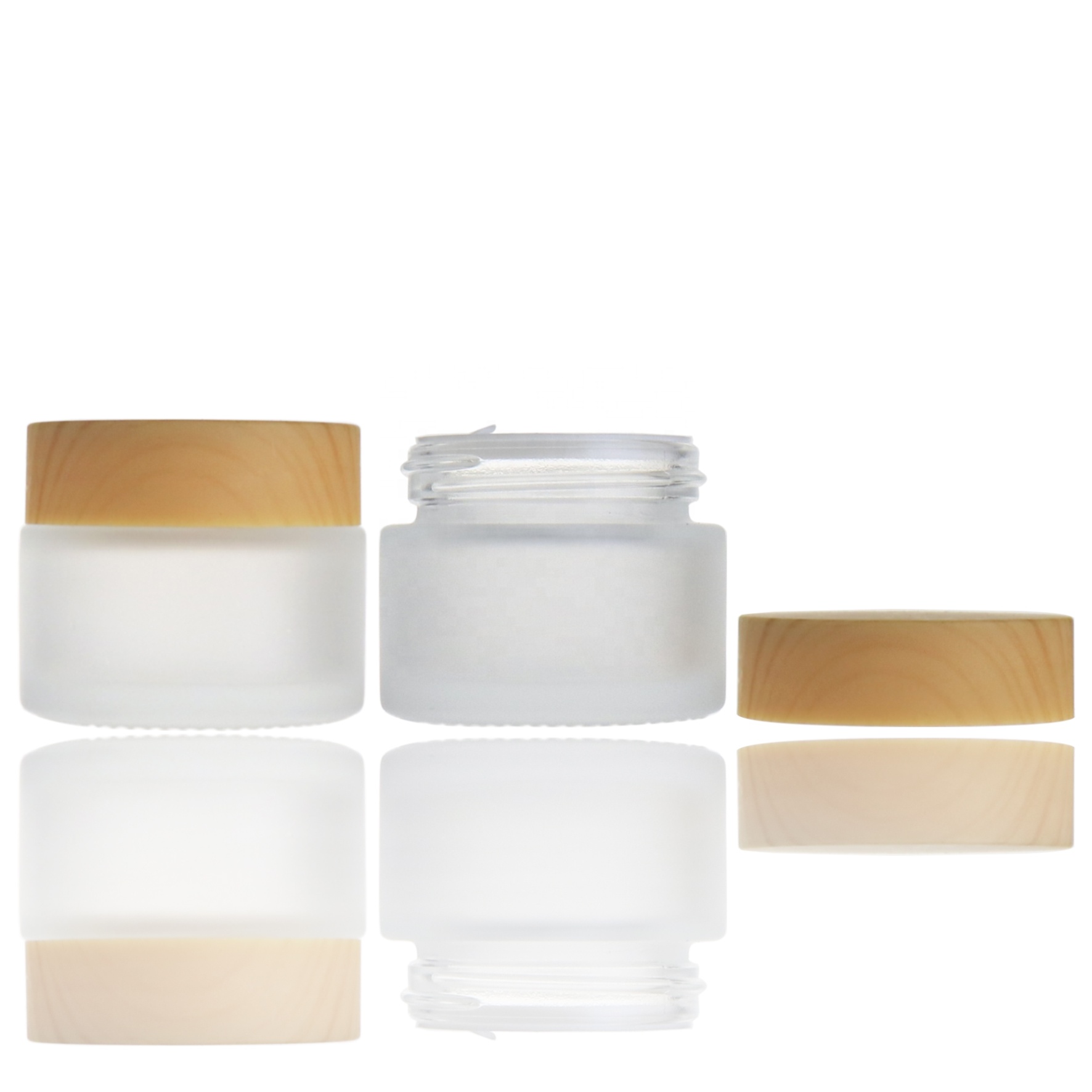 25g frosted cosmetic glass jars with bamboo lid