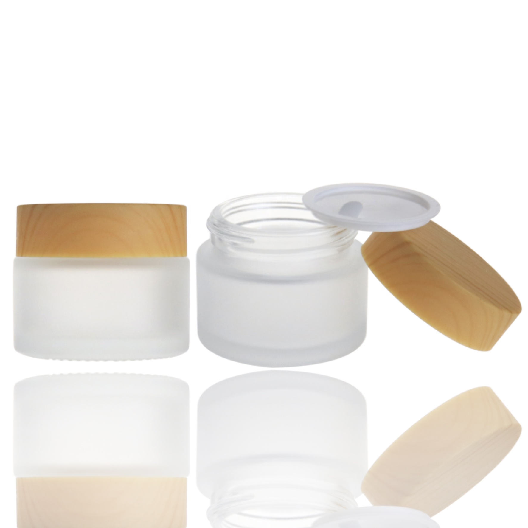 25g frosted cosmetic glass jars with bamboo lid