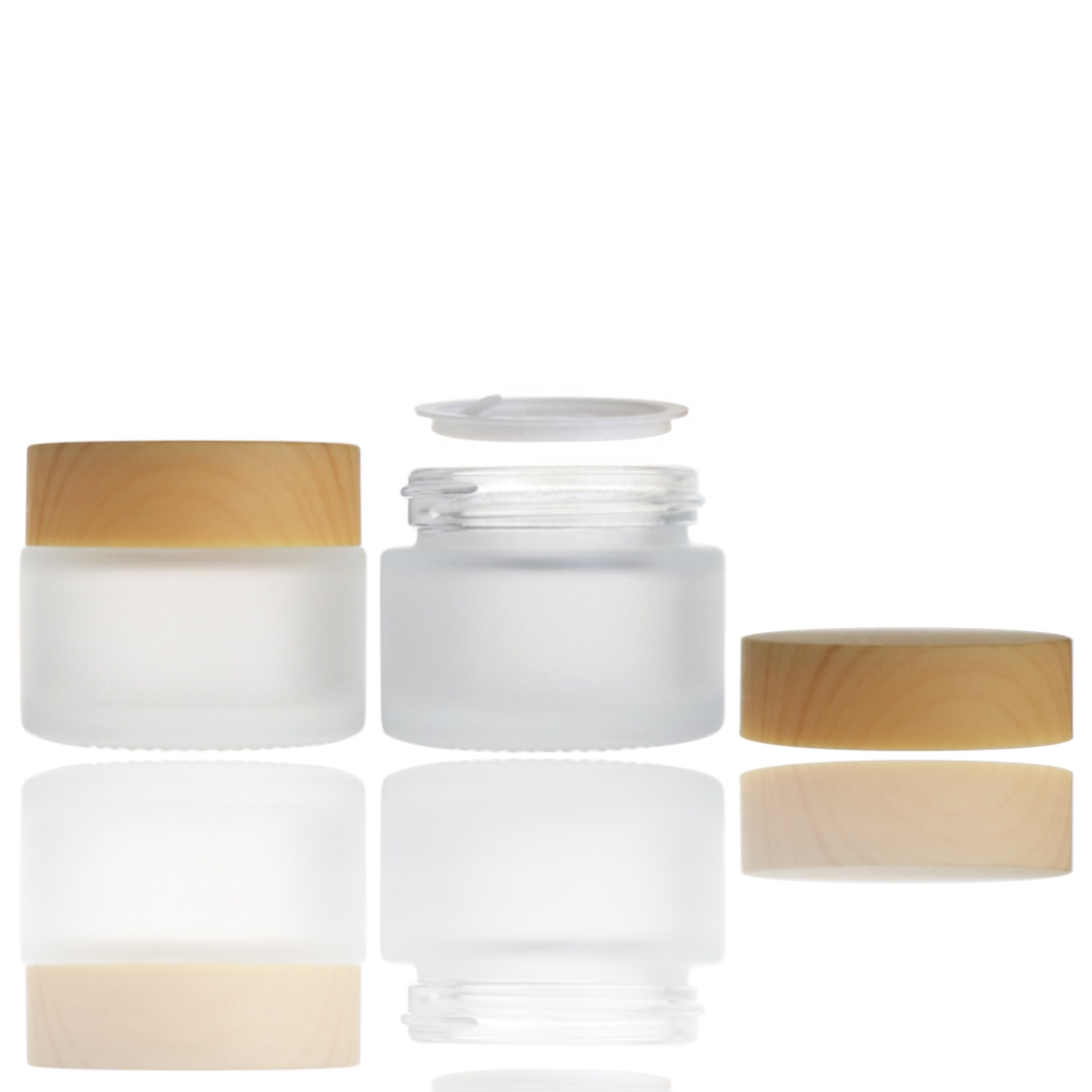25g frosted cosmetic glass jars with bamboo lid