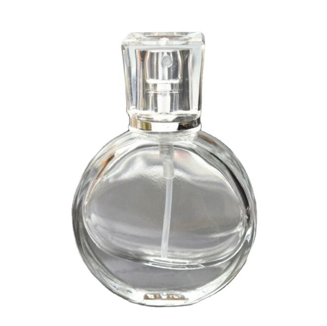 25ml 30ml 50ml Small Delicate Flat Round Transparent Factory Produced Glass Perfume Bottle