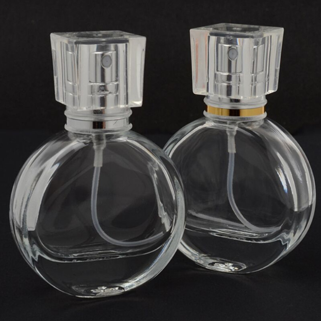 25ml 30ml 50ml Small Delicate Flat Round Transparent Factory Produced Glass Perfume Bottle