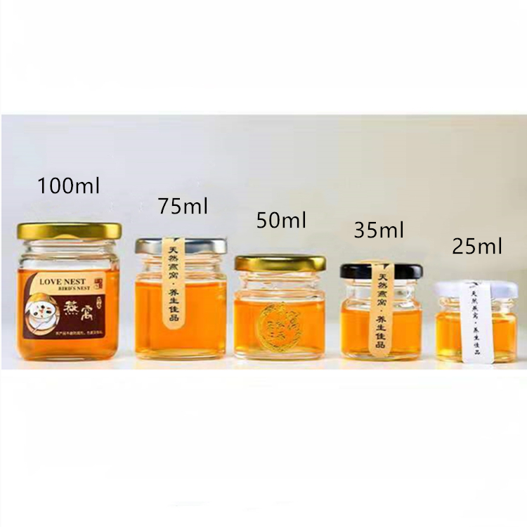 25ml 35ml 50ml 75ml 100ml round clear mini small glass jar with metal lid for jam honey caviar food storage