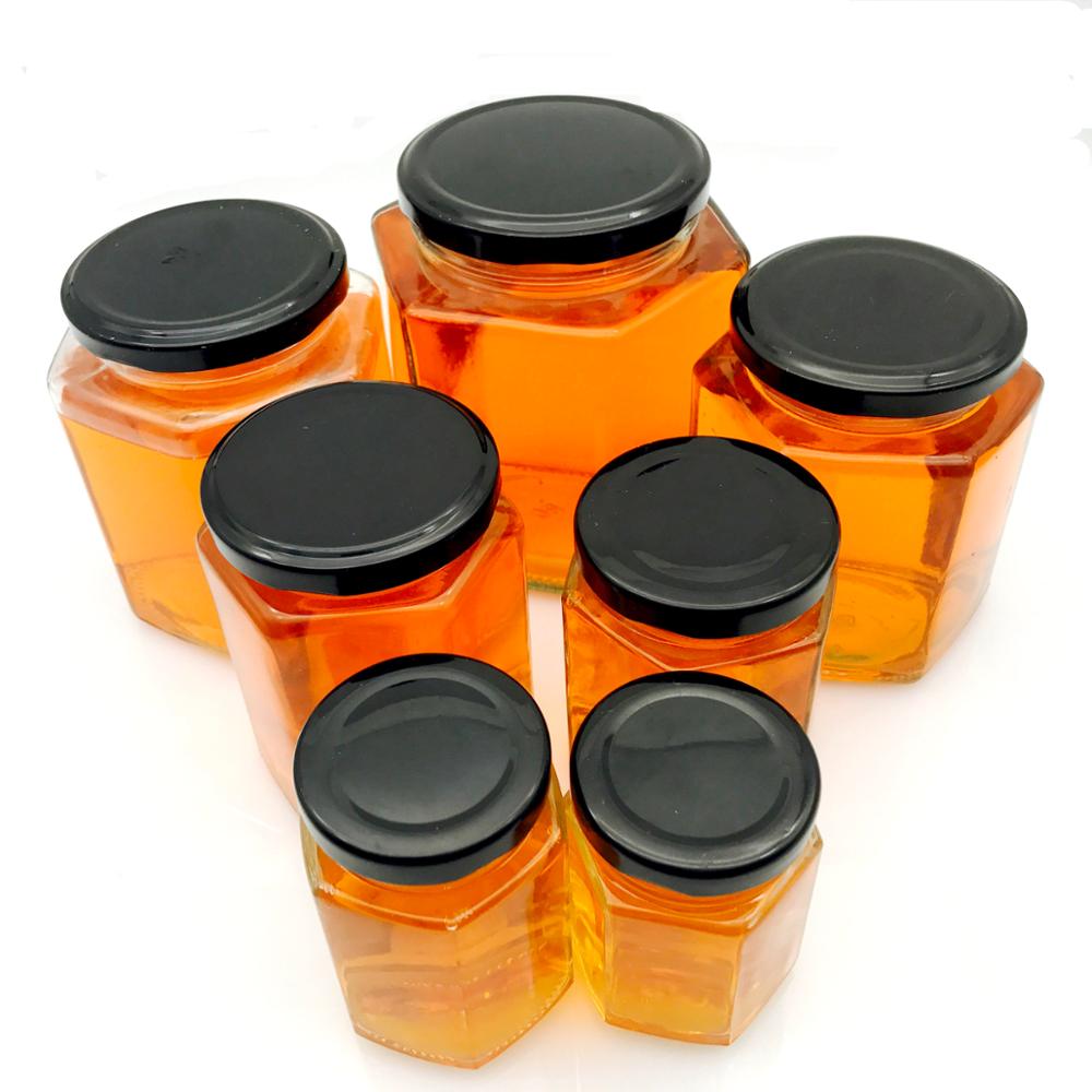 25ml 40ml 100ml 180ml 280ml 380ml 500ml 720ml Transparent hexagon glass royal honey jar