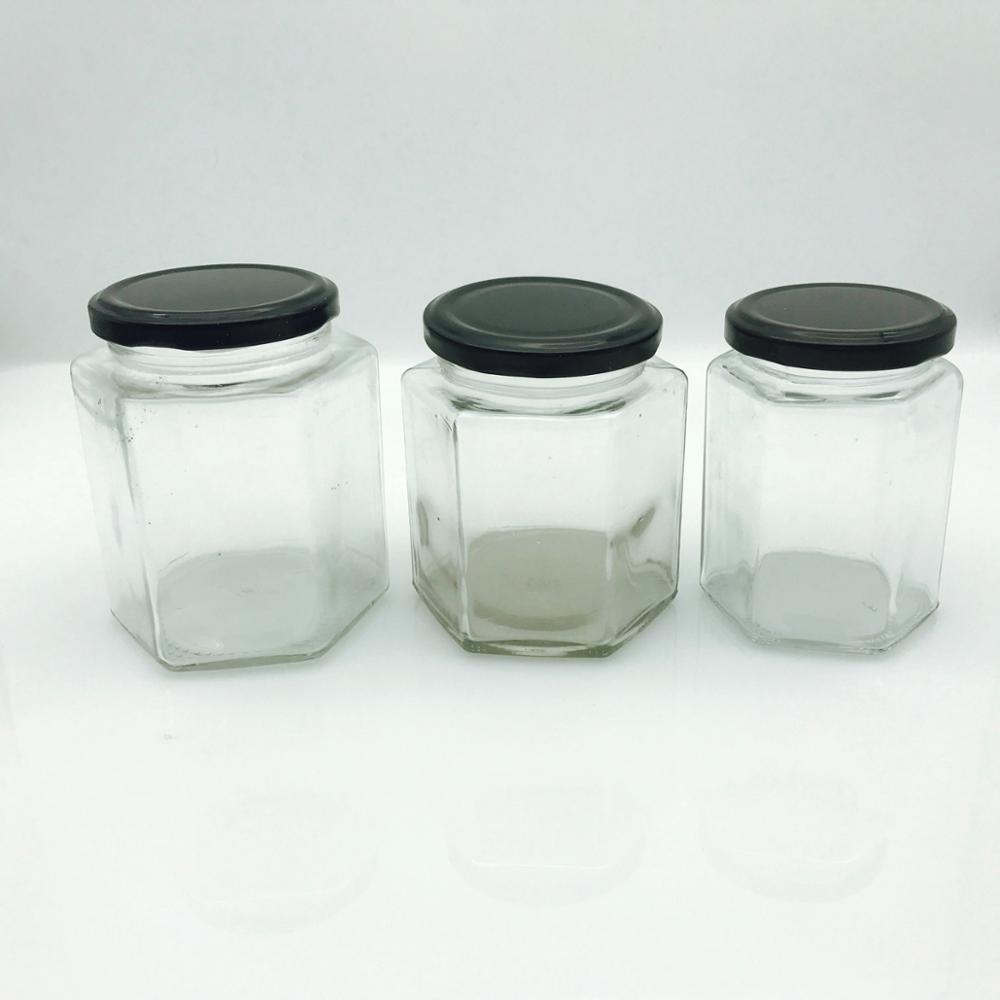 25ml 40ml 100ml 180ml 280ml 380ml 500ml 720ml Transparent hexagon glass royal honey jar