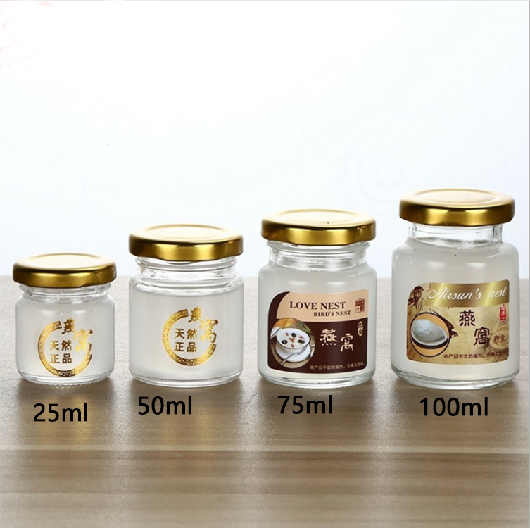 25ml 50ml 75ml 100ml round glass honey sauce bottle glass jar for bird nest