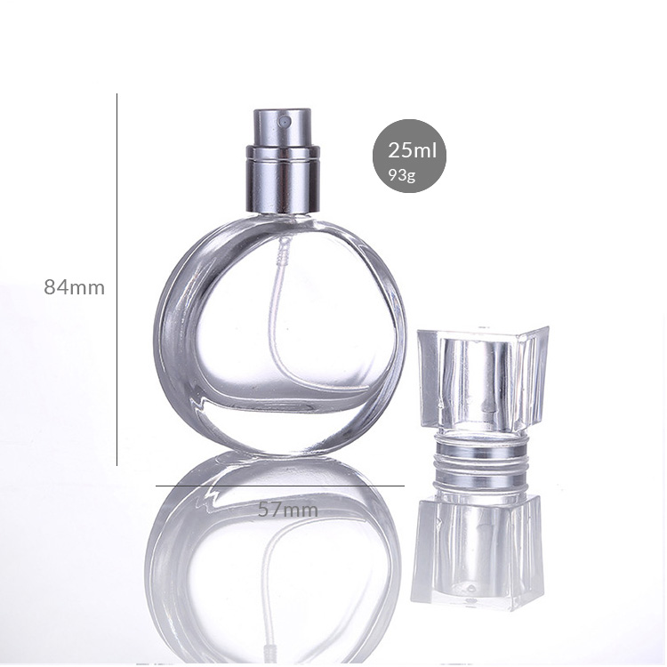 25ml High end flat glass perfume bottle glass spray bottle with thick base