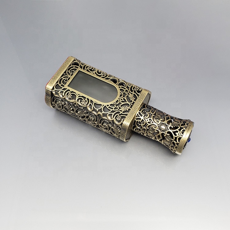 25ml fancy empty Arabic style metal perfume attar glass bottle with spray