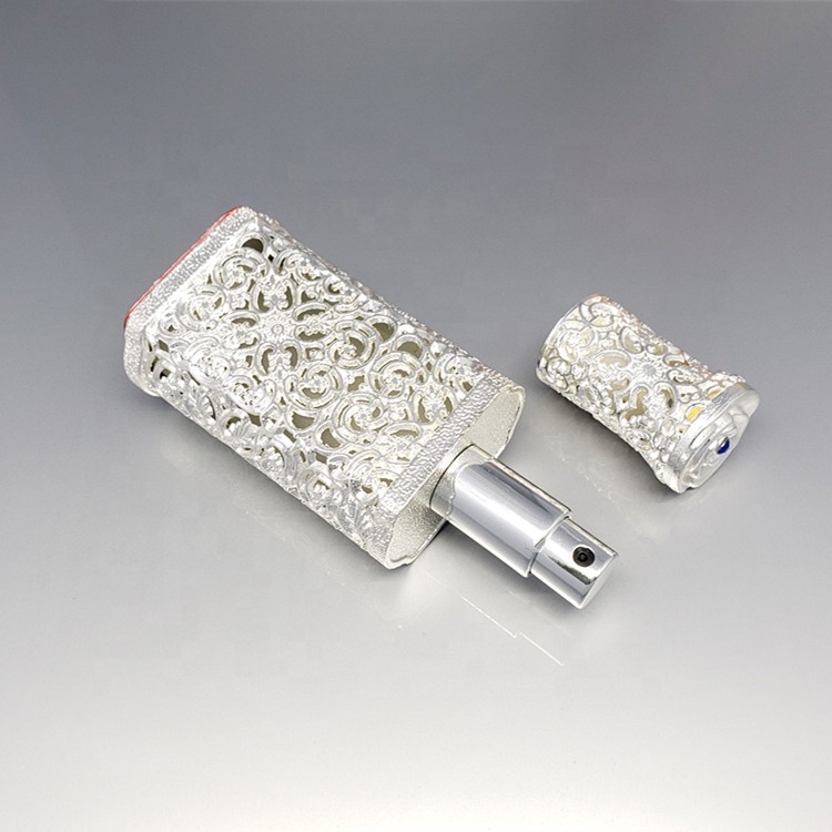 25ml fancy empty Arabic style metal perfume attar glass bottle with spray