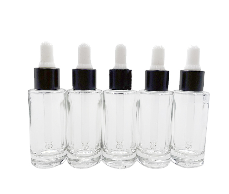 25ml glass dropper bottle with black cap and rubber high quality glass dropper