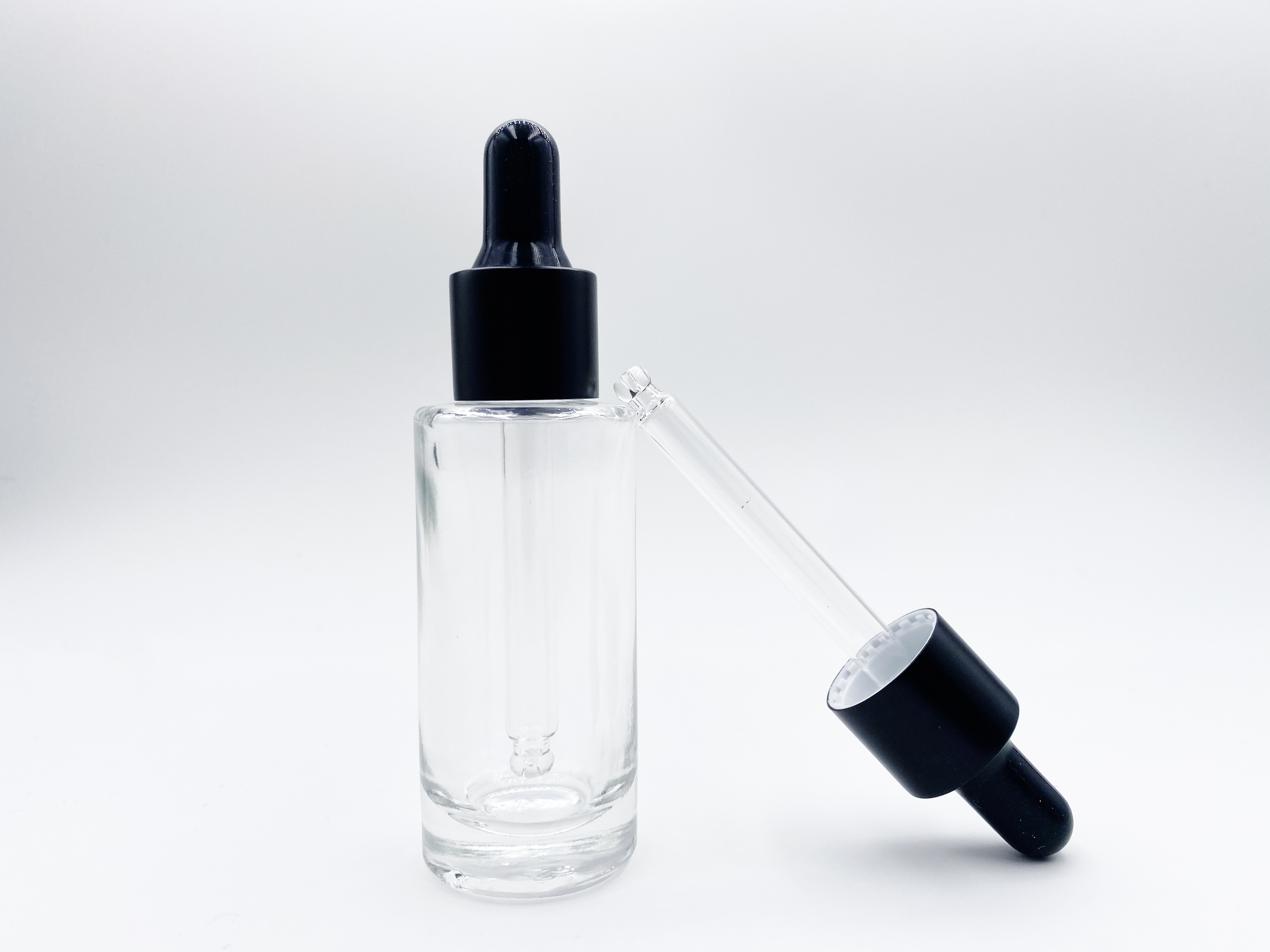 25ml glass dropper bottle with black cap and rubber high quality glass dropper