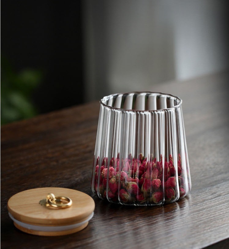 25oz 22oz Vertical Ribbed Borosilicate Glass Jar Storage Glass Jars Airtight Food Storage Container With Bamboo Lid