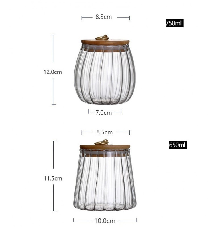25oz 22oz Vertical Ribbed Borosilicate Glass Jar Storage Glass Jars Airtight Food Storage Container With Bamboo Lid