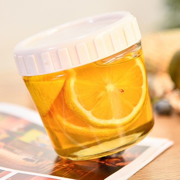 260ml (8.8OZ) Kitchen Spice Canister Transparent Glass Food Containers With Plastic Lid Screw Top Serving For Candy Grains Tea