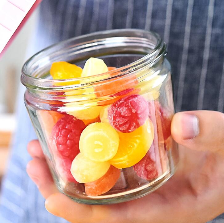 260ml (8.8OZ) Kitchen Spice Canister Transparent Glass Food Containers With Plastic Lid Screw Top Serving For Candy Grains Tea