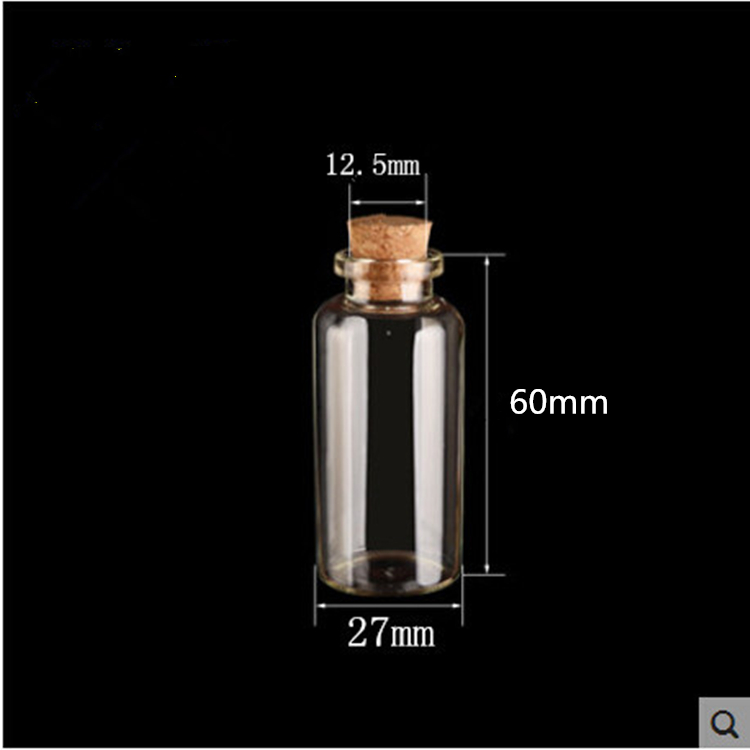 27*60*12.5mm 20ml Clear Decorative Bottles With Cork Small Transparent Mini Sample Empty Glass Bottles