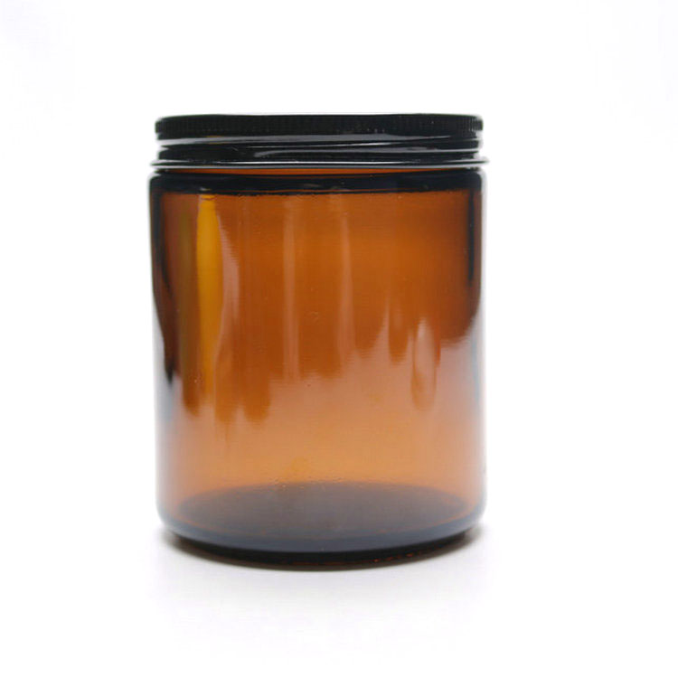 270 ml Amber Round Glass Jar with Black Metal Lid