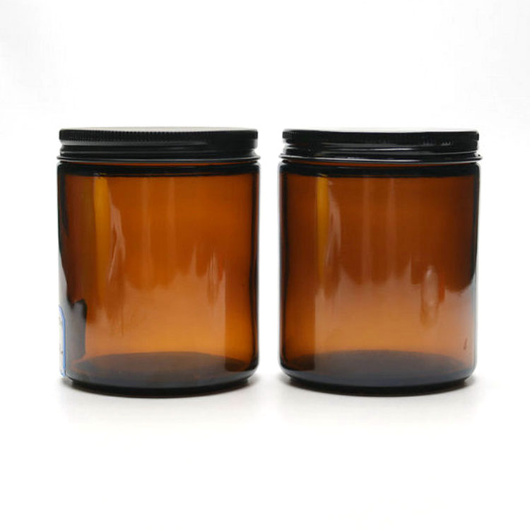 270 ml Amber Round Glass Jar with Black Metal Lid