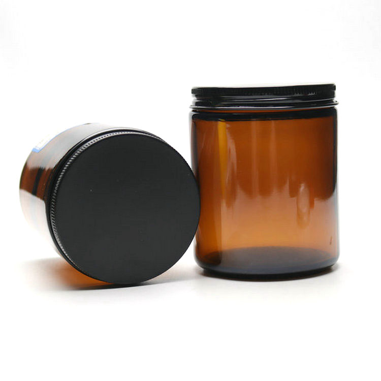 270 ml Amber Round Glass Jar with Black Metal Lid