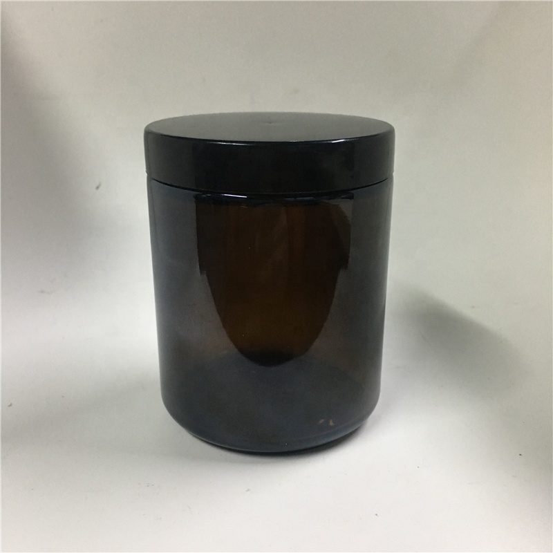 280g Amber glass jar candle jar with black smooth screw cap