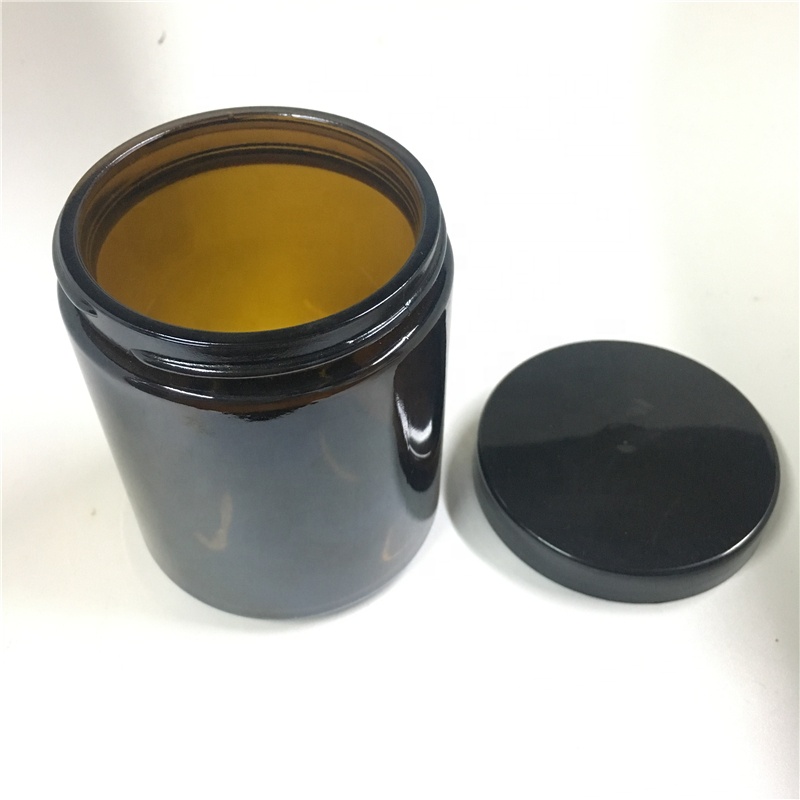 280g Amber glass jar candle jar with black smooth screw cap