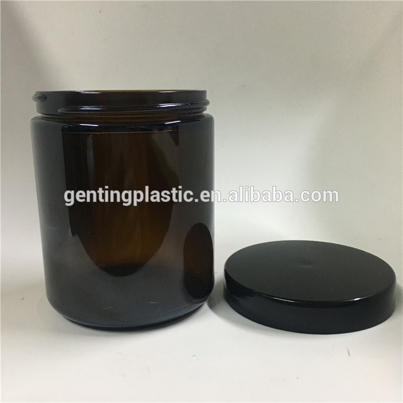 280g Amber glass jar candle jar with black smooth screw cap