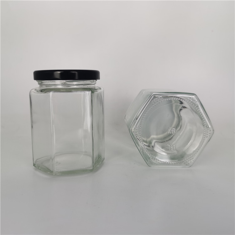 280ml 10oz Cheap Transparent glass hexagon jars for cookie and honey