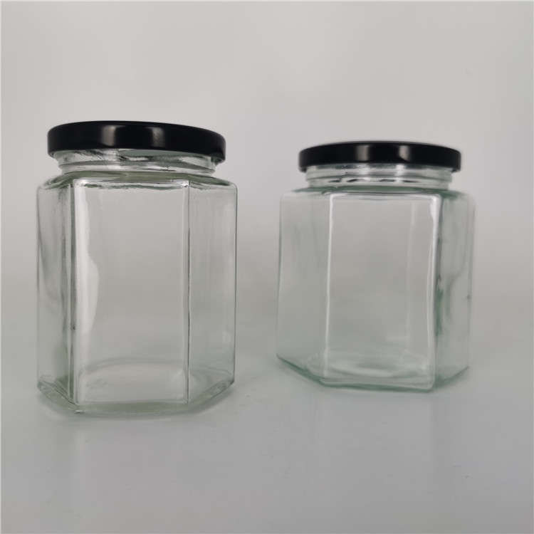 280ml 10oz Cheap Transparent glass hexagon jars for cookie and honey