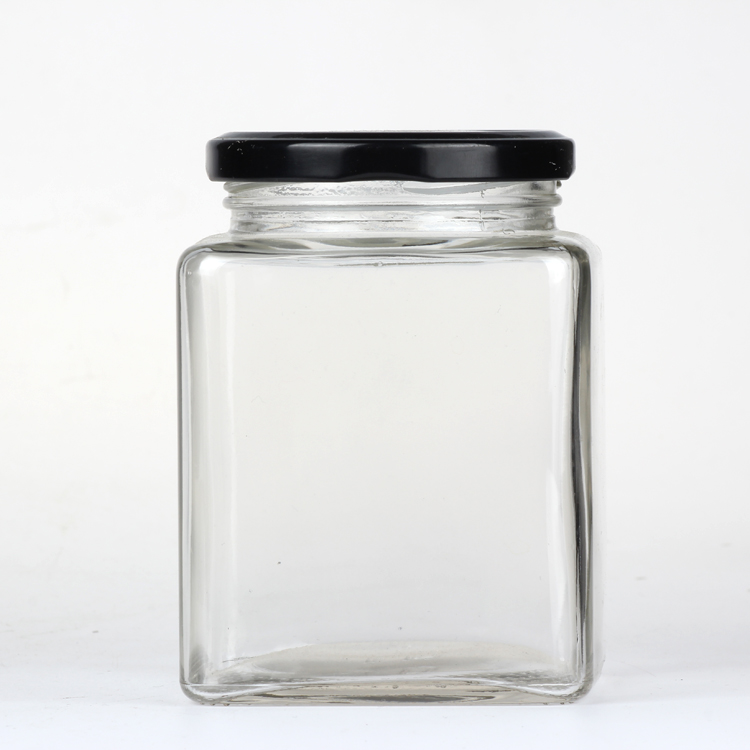 280ml 380ml 500ml 720ml China Supplier Commercial Mini Square Glass Jar with metal caps