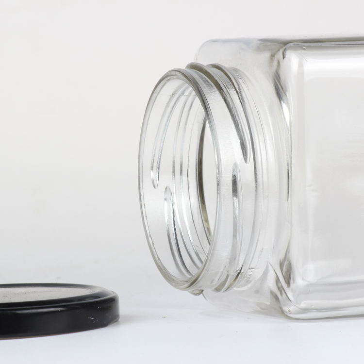 280ml 380ml 500ml 720ml China Supplier Commercial Mini Square Glass Jar with metal caps