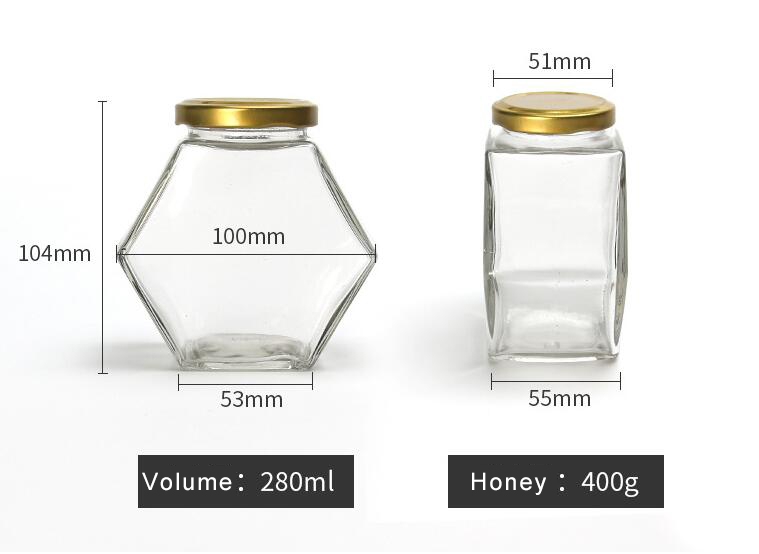 280ml 380ml Wholesale unique kitchen glass jar supplier hexagon glass honey jar