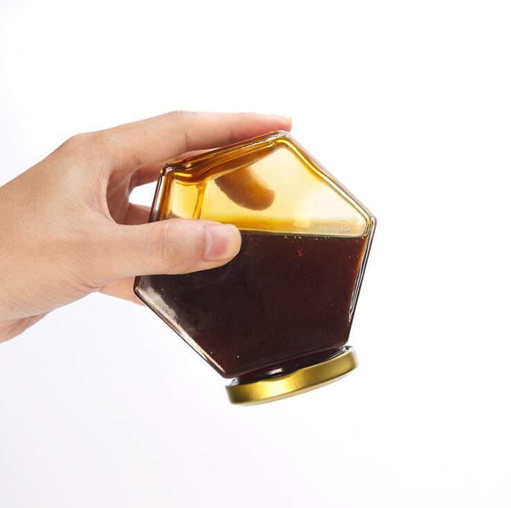 280ml 380ml Wholesale unique kitchen glass jar supplier hexagon glass honey jar