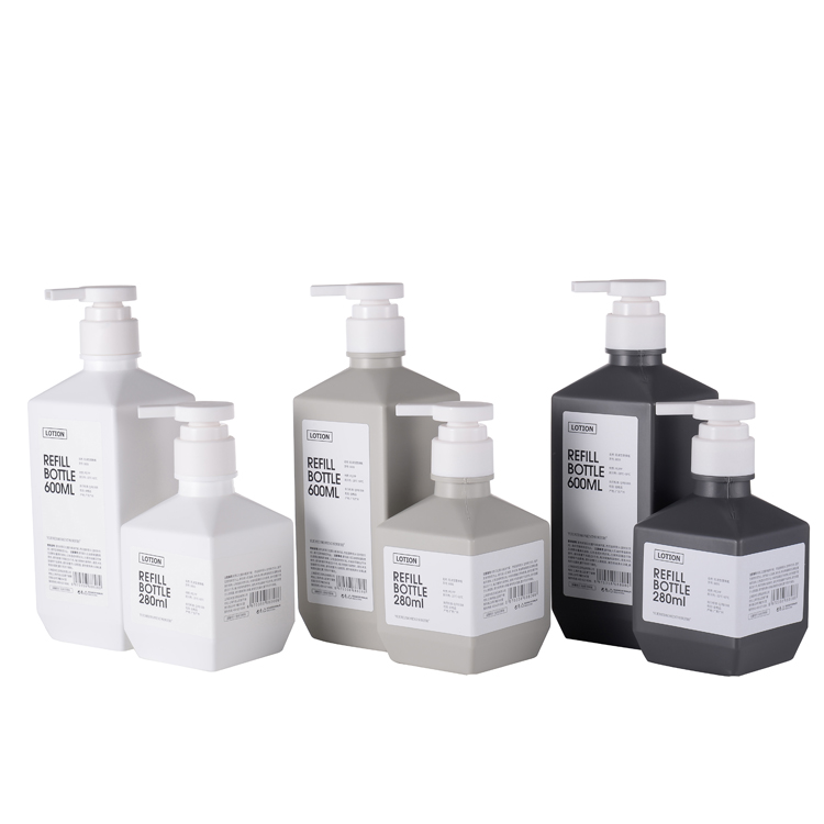 280ml 600ml white Shampoo bottle HDPE plastic cosmetic lotion bottle with pressed pump square shaped lotion refillable bott
