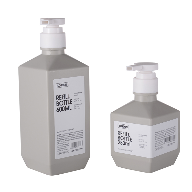 280ml 600ml white Shampoo bottle HDPE plastic cosmetic lotion bottle with pressed pump square shaped lotion refillable bott