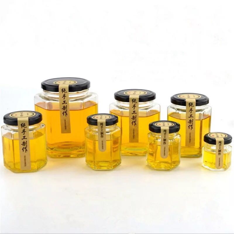 280ml 9oz Premium quality hexagonal glass jam jar with metal lid online selling