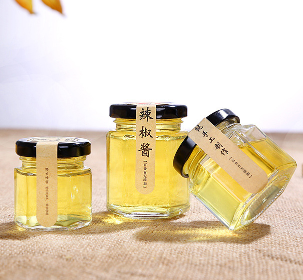 280ml 9oz Premium quality hexagonal glass jam jar with metal lid online selling