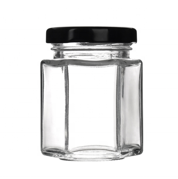 280ml Pickles Honey Jam Hexagonal Wide Mouth Clear Glass Jar With Lug Lid