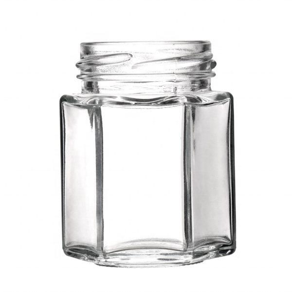 280ml Pickles Honey Jam Hexagonal Wide Mouth Clear Glass Jar With Lug Lid
